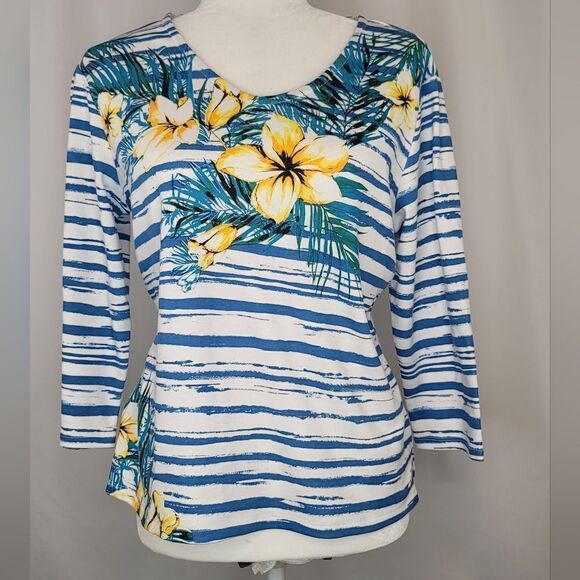 Draper's & Damon's Palm Paradise 3/4 Sleeve Top - Picture 1 of 8